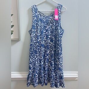 NWT Lilly Pulitzer Kristen Flounce Dress Oyster Bay Navy Size XL $108.00